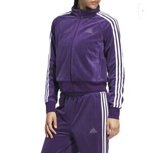 Adidas Jacket Womens Medium Purple Y2K Glam Velour Track Top 3 Stripes